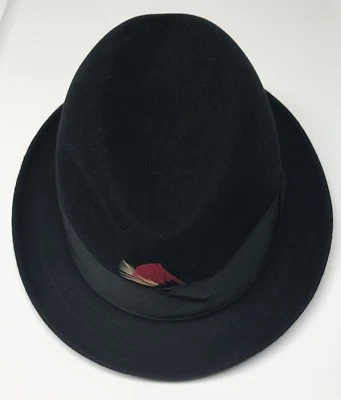Vintage Dobbs Fifth Ave NY Fedora Hat Black Feather Size 6 3/4 Cushion Aire Box - Image 1 of 4
