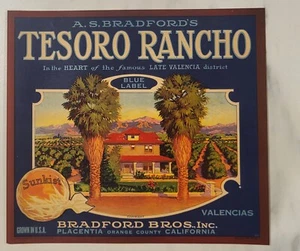 LABEL Bradford Tesoro Ranch Citrus Placentia California - Picture 1 of 1
