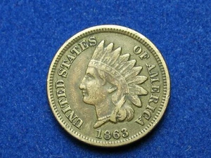 OLD COIN SALE!! VF+ 1863 INDIAN HEAD CENT PENNY w/ DIAMONDS & FULL LIBERTY 263G - Picture 1 of 2