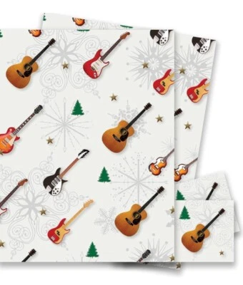 2 Sheets Of Christmas Guitar Gift Wrap 70x50cm Guitar Wrapping Paper & Tags - Image 1 of 3