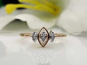 Tiny Cocktail Wedding Ring 14k Yellow Gold Natural Diamond Jewelry - Picture 1 of 7