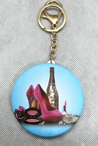 Fashion Pink High Heel Shoe Makeup w/ Bottle Stylish Compact Mirror Keychain - Picture 1 of 2