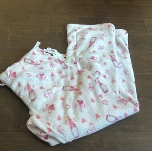 Daydream Womens Pajama Pants Sz M Valentines Plush Pink Hearts Bows Wine Bottles - Picture 1 of 1