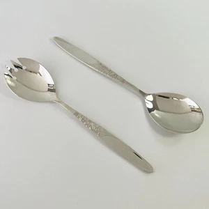 Vintage Grosvenor Christine Silverplate Pair Salad Serving Spoons Servers Floral - Picture 1 of 4