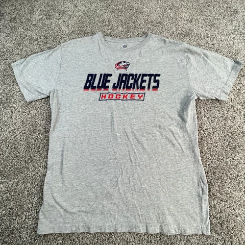 Columbus Blue Jackets Shirt Adult Large Gray Blue NHL Hockey Cotton Mens Cover