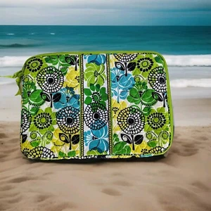 Vera Bradley Blue Green Yellow Floral 17" Laptop Bag Case Quilted Cotton Pocket - Picture 1 of 8