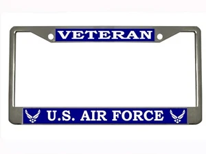 VETERAN US AIR FORCE Metal Auto License Plate Frame Car Tag Holder - Foto 1 di 15
