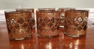 Culver 60er Jahre VALENCIA 8 OZ. LOWBALL BRILLE SET (6) 22K GOLD MIT GRÜNEN DIAMANTEN - Bild 1 von 8