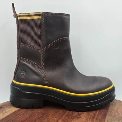 Timberland Malynn Boots Women's 6.5 Brown Leather Waterproof Chelsea Booties Lug - Image 1 of 4