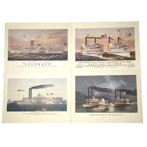 4 Currier And Ives The River Lithograph Prints Mississippi Steamboat Mayflower - Picture 1 of 15