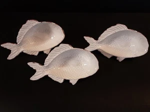 Mud Pie 3 Terracotta Milk Glazed Finish Fish Shaped Bowls Dips Nuts Candy - Picture 1 of 12