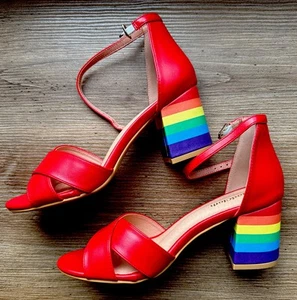 Retro Rainbow Mod Cloth Platform Heels Size 7 NEW - Picture 1 of 4