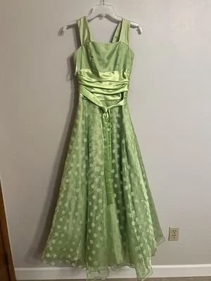 Маскарад выпускного вечера мяч платье лайм зеленый горошек винтажный размер 3/4 - Изображение 1 из 4