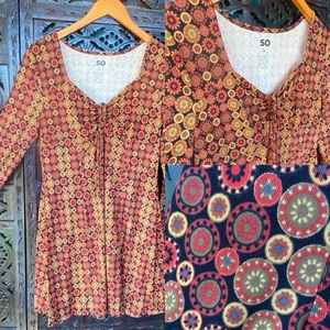 Mini Vestido Boho Retro Babydoll XL Geométrico Pana Textura Otoño L/S Mujer - Imagen 1 de 8