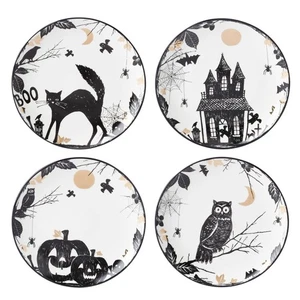 Dinnerware, Vintage Halloween Haunted Accent Plates, Assorted, Set of 4, Porc... - Foto 1 di 6