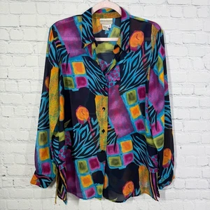 Vintage Y2K Coldwater Creek Bluse Damen Medium leuchtende Farben künstlerisch verrückt Top - Bild 1 von 8