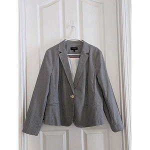Talbots Blazer Womens 18 Black White Gingham Checked Notched Work Classic Chic - Picture 1 of 15