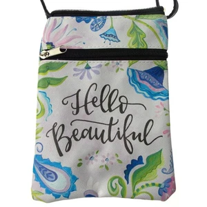 Brownlow Hello Beautiful Floral White Crossbody Bag Simple Inspirations Zippered - Picture 1 of 2