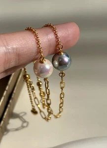 Charming AAAAA9-10MM Natural south sea white,grey Pearl bracelet 14K gold filled - Picture 1 of 1