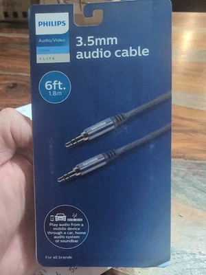 Cable auxiliar Philips 3,5 mm Elite 6 pies plateado Foto 1 de 2