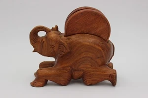 Handgeschnitzte Holz Elefant Untersetzer Halter 6 passende Untersetzer - Bild 1 von 4