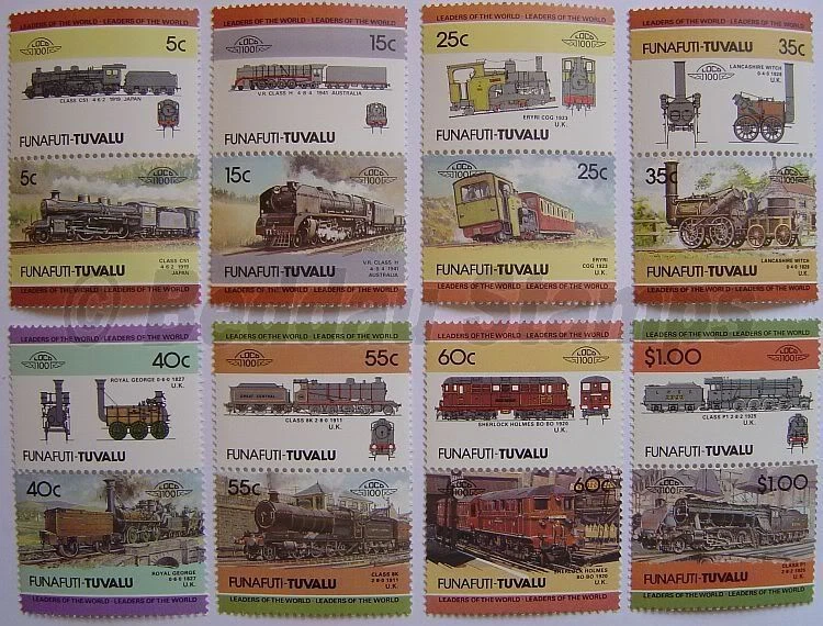 1984 FUNAFUTI Set #2 Train Locomotive Railway Stamps (Leaders of the World) — 第 1/1 张图片