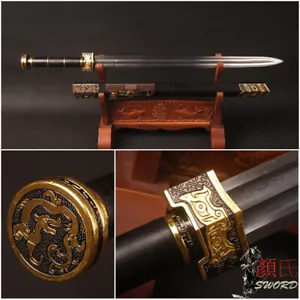 Auspicious Chinese Sword Han Dynasty Jian Blackwood Scabbard Folded Steel Blade - Picture 1 of 12