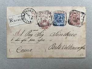 C) Intero postale C30 mill 03 + 25c Floreale Raccomandata Intra 1904 - Picture 1 of 2