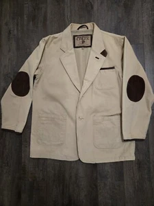 Madison Creek Outfitters Barn Jacket Coat  Mens L Khaki Elbow Patch 2 button - Picture 1 of 7