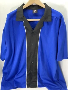 Hilton Bowling Shirt Men Size 3XL Blue Black Button Short Sleeve Really Graphic - Picture 1 of 14