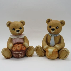 Homco Ceramic Girl Bear with Apple Basket & Boy Bear with Honey Pot Figurines 4" - Picture 1 of 11