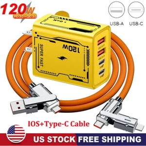 120W Fast Type C Wall Charger , 4-In-1 100W Super Fast Cable For Cell Phone iPad - Picture 1 of 18