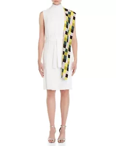 New Designer EMILIO PUCCI Ladies White Sleeveless Dress w/Plaid Scarf 46 ITALY - Picture 1 of 2
