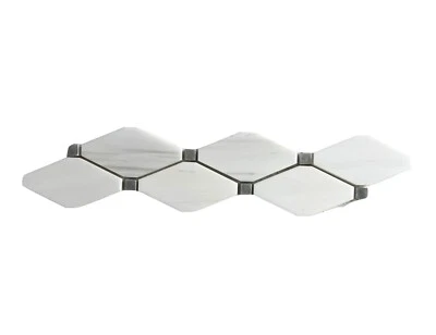 4x12 Dolomite White with Gray Marble Dots Rhomboid Border Tile Backsplash Wall - Image 1 of 3