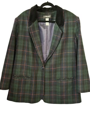 Vintage Sag Harbor Blazer 22W Green Glen Plaid Velvet Collar Classic Holiday - Image 1 of 4