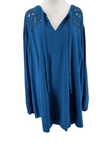 Torrid Damen Plus blau Challis Perlen Langarm Tunika Bluse Größe 5 - Bild 1 von 5