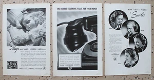 3 annunci stampa rivista impianto telefonico campana 1938 10" x 7" - Foto 1 di 1
