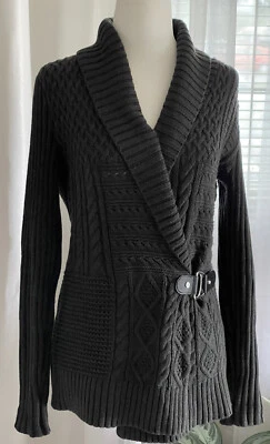 Suéter envolvente gris oscuro Lauren Ralph Lauren XS con cierre de cuero con cinturón en relieve Foto 1 de 4