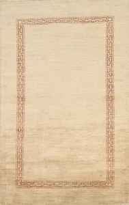 Alfombra moderna beige bordeada Gabbeh área oriental de lana anudada a mano 4x6 - Imagen 1 de 12