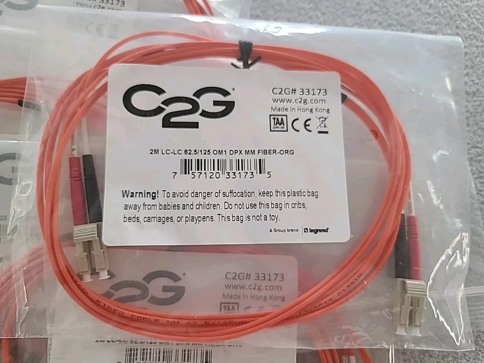 Cables 2 Go C2G 6.6ft (2m) LC-LC Duplex Multimode PVC Fiber Optic Cable Orange - Image 1 of 2