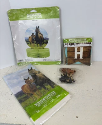 New Horse and Pony Birthday Party Centerpiece Table Cover  Banner Cupcake Topper - Image 1 of 4