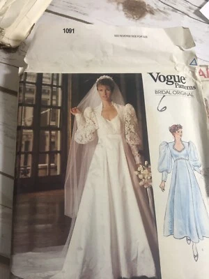 Vintage Vogue Patterns 1091 Bridal Gown Petticoat Wedding Dress UNCUT Size 6 - Image 1 of 4