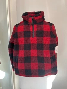 Checked Fleece Boy AGE 6-7 Red Buffalo Plaid Polar Teddy Bear Quarter Zip Jacket - Picture 1 of 18