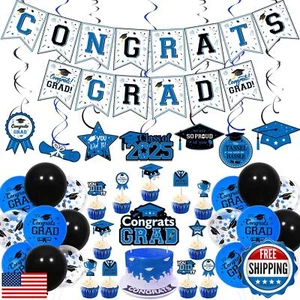 JOYMEMO Blue and Black Graduation Party Decorations 2025, Congrats Grad Banne - Picture 1 of 5