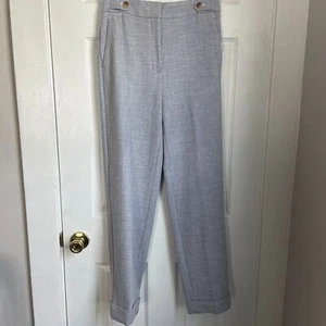 Ann Taylor NUEVO Pantalón Alto Tiro Pierna Recta Azul Blanco Tweed Tejido Talla 2 Mujer - Imagen 1 de 9