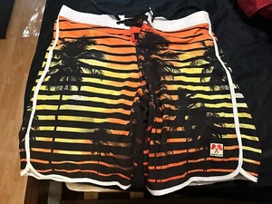 In N Out Burger Men’s Orange Black Sunset Board Shorts - Size 34 ~ Surf Beach - Picture 1 of 4
