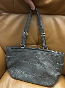 COACH Gray Patent Leather Stitched C Gallery Shoulder Bag Style F18326 - Picture 1 of 14