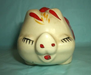 Vintage MCM 1940s-50s Shawnee Ceramic Pig Piggy Bank Polka Dot 6" Sideways Slot - Picture 1 of 6