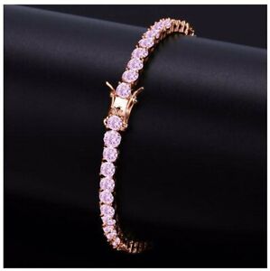 7Inch 4mm Pink AAA Cubic Zirconia Stones Tennis Bracelet in Rose Gold Color 