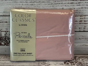 NOS Vintage Color Classics by Stevens Percale Full Flat Sheet Pink USA MADE - Picture 1 of 3
